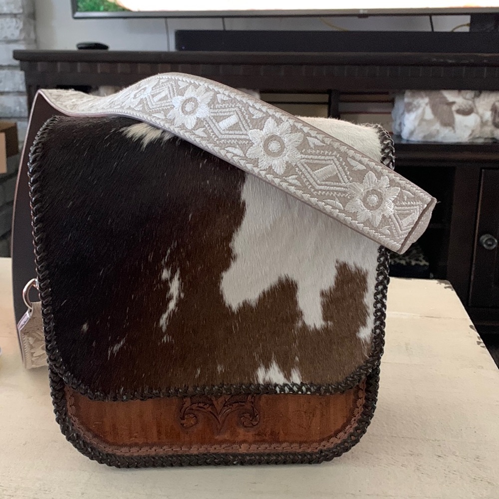 Brown and White Cowhide Shoulder Bag